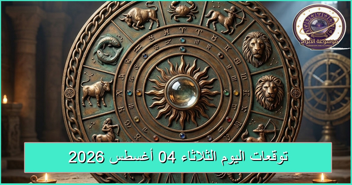 توقعات الأبراج اليوم الثلاثاء 4 أغسطس 2026: الإبداع والحدس وبداية أكثر استقرارًا توقعات الأبراج اليوم الثلاثاء 4 أغسطس 2026: الإبداع والحدس وبداية أكثر استقرارًا