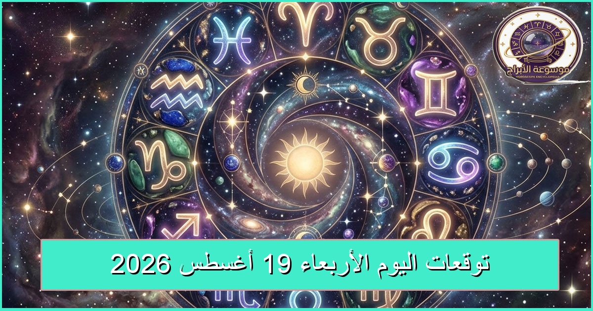 حظك اليوم الأربعاء 19 أغسطس 2026.. توقعات الأبراج في الحب والعمل والمال حظك اليوم الأربعاء 19 أغسطس 2026.. توقعات الأبراج في الحب والعمل والمال